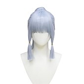 economico Parrucche da gioco-Parrucca Genshin Impact Shenli Linghua COS parrucca modello di ruolo argento chiaro coda di cavallo singola cosplay capelli lunghi parrucche di Halloween