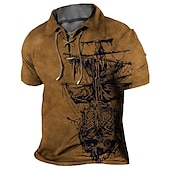 ieftine Polo vintage pentru bărbați-Bărbați Imprimeu Grafic Epocă Barcă Tricou POLO Cămașă de golf Manșon scurt Cămașă Răsfrânt În aer liber Stradă Albastru Lac Albastru piscină Maro Kaki Gri Cordon Imprimeu Îmbrăcăminte Sport Modă Șic