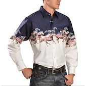 billiga västernskjortor för män-Herr Djur Häst Grafiska tryck Skjorta Västerländsk skjorta Cowboyskjorta Långärmad Mode Designer Ledigt Utomhus Dagligen Höst vinter Nedvikt Mönster Button-Down Vit Svart / Grön Ljusgrön Svart / Brun
