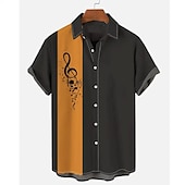 preiswerte Herren Bowling-Shirt-Herren Noten Hemd Bowlinghemd Knopfhemd Kurzarm Sport Mode Streetwear Lässig Täglich Wochenende Sommer Frühling Umlegekragen Druck Button-Down Schwarz / Weiß Schwarz Weiss + schwarz Weiß Orange