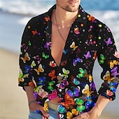abordables Oiseaux &amp; Animaux-Homme Papillon Chemise Chemise hawaïenne Chemise Aloha manche longue Chemise Col rabattu Mode Vêtement de rue Design Extérieur Plein Air Casual Jaune Bleu Violet S M L