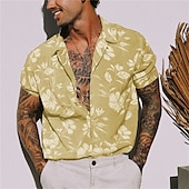 economico Stampa Floreale-Per uomo Floreale Fiori tropicali Camicia Camicia hawaiana Camicia da campo Manica corta Camicia Collo ripiegabile Di tendenza Originale Informale Esterno Strada Informale Giallo Verde chiaro Blu Con