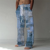 cheap Men&#039;s Printed Casual Pants-Men&#039;s Trousers Summer Pants Beach Pants Drawstring Elastic Waist Straight Leg Graphic Prints Comfort Casual Daily Holiday Cotton Blend Streetwear Hawaiian Blue Green