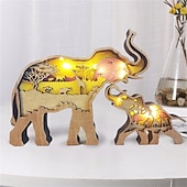 Недорогие Декоративные огни-Деревянные украшения в виде животных, светодиодный светильник, 3d полая резьба, домашний декор, фигурки, ремесла, офисный стол, украшения для спальни, аксессуары