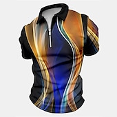 preiswerte Geometrisches Poloshirt für Herren-Herren Grafik Poloshirts mit Reißverschluss Golfshirt Kurzarm Polo-Shirts Hemden mit Kragen Lässig Urlaubskleidung Rave-Kleidung Party-Outfits 3D-Druck Viertelreißverschluss-Poloshirt Weiß Gelb Rote