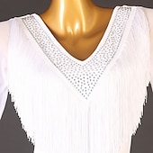 billiga Danskläder till latindans-dans salsa latinsk dansklänning strass fransad tofs delad led dam prestationsträning långärmad hög spandex tyll