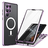 levne Pouzdra pro Samsung-telefon Carcasă Pro Samsung Galaxy S24 S23 S22 S21 Ultra Plus S25 Ultra Celý kryt Magnetické adsorpční pouzdro S Magsafe Přenosná Flip Průsvitné Průhledný Jednobarevné Slitina hliníku Plastický