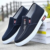 cheap Men&#039;s Slip-ons &amp; Loafers-Men&#039;s Casual Blue Canvas Slip-On Sneakers with White Rubber Sole for Comfortable Everyday Wear