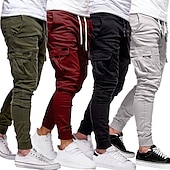 billiga Cargobyxor-Herr Militärbyxor Cargo byxor Joggare Långbyxor Elastisk midja Flikficka Ensfärgat Utekväll Helgen Streetwear Stylish Svart Rubinrött