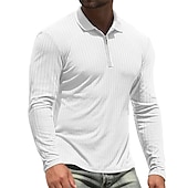 cheap Men&#039;s Printed Polo-Men&#039;s Golf Shirt Knit Polo Casual Holiday Lapel Quarter Zip Long Sleeve Fashion Basic Plain Quarter Zip Summer Regular Fit Black White Wine Camel Green Dark Blue Golf Shirt