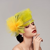 billige Coiffer-fascinators kentucky derby lue hodeplagg fjær nett bøtte lue bryllup spesiell anledning damedag melbourne kopp cocktail med sløyfer hette hodeplagg hodeplagg