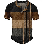 billiga Geometrisk-Herr Waffle Henley Shirt T-shirts Vintage skjorta Mode Designer Grundläggande Skjorta Grafisk Färgblock Kortärmad Skjorta Blå Purpur Brun Utomhus Ledigt Dagligen Henley Sommar Kläder 3D-tryck S M L
