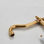 cheap Classical-Twin Lever Traditional Kitchen Sink Mixer Taps, Dual Lever Cold and Hot Faucet Deck Mounted, 360° Swivel Spout Sink Tap with 2 Ceramic Handles, Antique Brass Classic Double Handle for Kitchen Bathroom