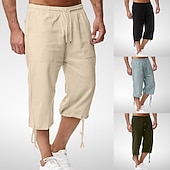 abordables Clásico-Hombre Pantalones Capri Pantalones cortos de lino Pantalones cortos de verano Pantalones cortos de playa Bolsillo Cintura elástica Correa Plano Suave Transpirable Medio corto Deporte Casual Negro