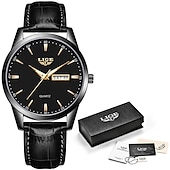 preiswerte Quarz-Uhren-Herren Quarz Uhr Luxus Geschäftliche Armbanduhr Analog Leuchtender Kalender Datum Woche Wasserdichte PU Leder Uhr