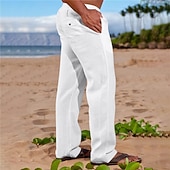 economico Vacanza-Per uomo Pantaloni di Lino Pantaloni Pantaloni Estivi Tasca Semplice Comodità Traspirante Quotidiano All'aperto Uscire Moda Streetwear Cachi Grigio chiaro