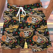 baratos Retro Vintage &amp; Ética-Homens Caveiras Estampas Abstratas Calção Justo de Natação Shorts de Natação Bermuda de Surf Cintura Média Havaiana Boho Casual Diário Feriado Com Cordão com forro de malha Cintura elástica Designer
