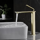 cheap Classical-Basin Sink Mixer Faucet Brass, Tall/Short Bathroom Tap Single Handle One Hole Deck Mounted with Cold Hot Hose Bath Taps Vessel Water Tap