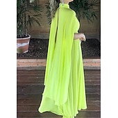 abordables JAUNE-Robe de soirée A-Line plage élégante robe invité de mariage longueur sol sans manches haut capes en tulle avec froncé 2025