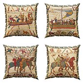 baratos Jogue travesseiros, inserções e capas-Capa de almofada quadrada bayeux medieval dupla 4 peças, capa de almofada quadrada decorativa macia para quarto, sofá da sala, cadeira