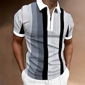 preiswerte Urlaub-Herren Zip Polo Poloshirt Casual Täglich Viertel Postleitzahl Kurzarm Modisch Basic Farbblock Vertikale Streifen Zip Sommer Regular Fit Dunkelgelb Rosa Blau Braun Grün Grau Zip Polo