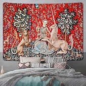 abordables Tapiz Medieval-Tapiz de Dama Medieval Pintura Tapiz de la Edad Media Arte de Pared Gran Tapiz Decoración Murales Fotografía Fondo Manta Cortina Decoración para el Hogar Dormitorio Sala de Estar