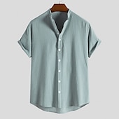 economico camicia da uomo con bottoni-Per uomo Camicia con colletto cinese Camicia con colletto alla coreana Camicia Estiva Camicia casual Camicia da Spiaggia Camicie a righe A righe Vacanza Streetwear Nero Bianco Giallo Verde chiaro