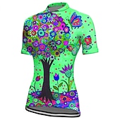 ieftine Tricouri pentru femei-Pentru femei Jersey de ciclism Grafic Plante Manșon scurt Bicicletă Jerseu Topuri cu 3 buzunare spate Ciclism montan Ciclism stradal Uscare rapidă Dungi reflectorizante Înapoi de buzunar Confortabil