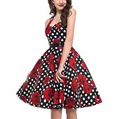 tanie stroje-Retro / vintage Lata 50. Rockabilly Spódnica Sukienka o kroju A Tutu Kwiaty Groszki Damskie Impreza / Wieczór Bal maskowy Wieczór panieński Dla dorosłych Sukienka Kolczyki Naszyjniki Wiosna i lato