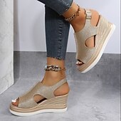 cheap Casual Sandals-Women&#039;s Glitter Wedge Sandals – Open-Toe Design with Cut-Out Details, Adjustable Strap, and Platform Sole, Perfect for Summer Parties and Casual Outings