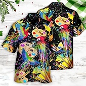 voordelige Vogels &amp; Dieren-Voor heren Papegaai Bladeren Overhemd Hawaiiaans overhemd Aloha-shirt Korte mouw Overhemd Strijkijzer Tropisch Modieus Hawaii Casual Hawaii Feestdagen Zwart Geel Zwart / Bruin S M L