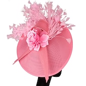 billige Coiffer-fascinators Sinamay Bryllup Kentucky Derby cocktail Retro Rød Brude Med Fjær Blomster Hodeplagg Hodeplagg