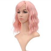 voordelige Feestpruiken-Pastel Golvende Perkament Met Luchtponny Vrouwen Korte Bob Paarse Roze Krullende Schouderlengte Bob Synthetische Dagelijkse Gebruik Kleurrijke Cosplay Perkament voor Meisjes Halloween Perkamenten