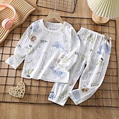billiga Pyjamas-Barn Pojkar 2 delar Pyjamas set Långärmad Långärmad-Z02-mjölkhund Långärmad-Z04-Mjölktebjörn Långärmad-Z06-rymdskepp Djur Tecknat Sommar Vår Dagligen Hem 7-13 år