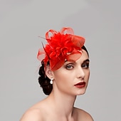 cheap Fascinators-Elegant Feather Net Fascinators Hats with Feathers Fur Floral 1PC Special Occasion Kentucky Horse Race Ladies Day Headpiece dress to impress Race Day Dress