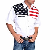 ieftine cămăși occidentale pentru bărbați-Bărbați Steagul american Cămașă occidentală Camașă cu nasturi Cămașă de cowboy Manșon scurt Modă Designer occidental Zilnic Vară Primăvară Răsfrânt Cămăși cu guler Imprimare 3D Buzunar frontal Alb