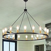 cheap Chandeliers-LED Chandelier Black on Wheels 20-Light Large Round Rustic Countryside Chandelier Industrial Light Fixture for Dining Room Living Room Kitchen Island Foyer Hallway