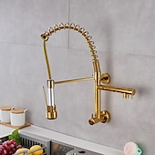 voordelige Uittrekbare sproeiers-aan de muur gemonteerde gootsteenkraan alleen koud water neerklapbare sproeier, 360 draaibare uittrekbare keukenkranen 2 sproeimodus vatwaterkraan goud zwart chroom