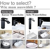 economico Classici-Rubinetto Miscelatore Lavabo Bagno A Cascata Alto Corto, Lavabo Monocomando Rubinetti Lavabo Monocomando, Bagno Con Tubo Flessibile Caldo E Freddo Vaso Monoblocco Acqua Rubinetto In Ottone Montaggio A Bordo Nero Dorato