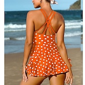 billiga vintage badkläder-1 pcs Badkläder One-piece Baddräkter Retro / vintage Femtiotal Dam Prickig Polyester Svart Blå Klänning
