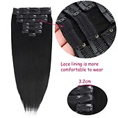 cheap Clip in Hair Extensions-Clip in Hair Extensions Real Human Hair 9pcs 130g Jet Black Hair Extensions Straight Natural Soft Thick Remy Extensions Straight Clip in Hair Extensions Human Hair 22inch Jet Black Color