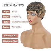 baratos Perucas de Qualidade Superior-peruca curta pixie cut cabelo humano para mulheres negras remy peruca de cabelo humano bonito peruca barata para festa preto mix loira