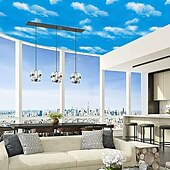 cheap Nature&amp;Landscape Wallpaper-Cool Wallpapers Blue Wallpaper Wall Mural Self adhesive PVC waterproof 3D blue sky white cloud color decoration film Bedroom living room ceiling wall sticker instant paste a roll of 17.72*74.78inches