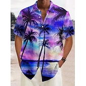 voordelige Geometrisch patroon-Voor heren Geometrie Overhemd Overhemd met knopen Korte mouw Sport Modieus Streetwear Buiten Straat Dagelijks Zomer Lente Strijkijzer Afdrukken Button-omlaag Paars Bruin Groen White + White