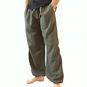 economico retrò-Per uomo Pareggiatore Pantaloni di lino Pantaloni Pantaloni estivi cascante Tasche A cordoncino Liscio Comfort Traspirante Informale Per eventi Per uscire Misto cotone e lino Boho Hippie Verde