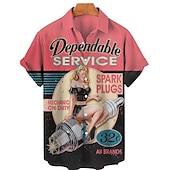 economico Stampa Vintage Retrò-Per uomo Pop art Alfabetico Ragazza Pin Up Camicia Camicia hawaiana Camicia Aloha Manica corta Camicia Collo ripiegabile Vintage Di tendenza Hawaiano Esterno Strada Informale azzurro cielo Giallo Rosa