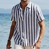 economico camicia da uomo con bottoni-Per uomo Camicia Camicia Estiva Camicia casual Camicia da Spiaggia Camicia con Bottoni Camicie a righe Nero Rosa Verde Blu scuro Grigio Manica Corta A righe Bavero Vacanza Streetwear Stampato