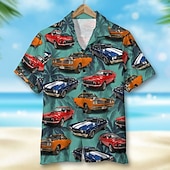billiga Retro Vintage Print-Herr Bilar Skjorta Hawaii skjorta Aloha skjorta Kortärmad Skjorta Nedvikt Tropisk Mode Hawaiisk Ledigt Hawaiisk Helgdag Rubinrött Blå Purpur S M L