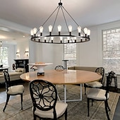 cheap Chandeliers-LED Chandelier Black on Wheels 20-Light Large Round Rustic Countryside Chandelier Industrial Light Fixture for Dining Room Living Room Kitchen Island Foyer Hallway