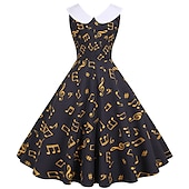 ieftine Rochii-Retro / vintage 1950 Rochie de epoca Rochie leagăn Rochie Flare Note muzicale Pentru femei Carnaval Mascaradă Casul / Zilnic Petrecerea Burlăcițelor Adulți Rochie Rochii de acasă